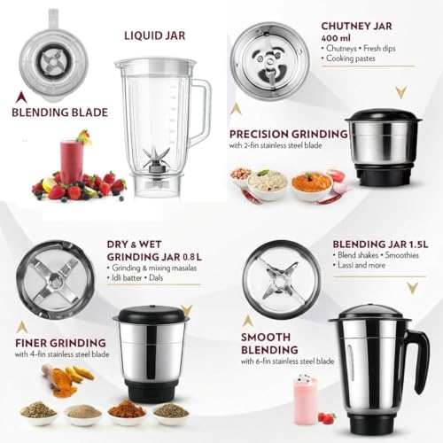 Image of Amazing 4 Jars (1 Transparent Jar+ 3 Stainless Steel Jar) 750 W Juicer Mixer Grinder (4 Jars | Black, Red)
