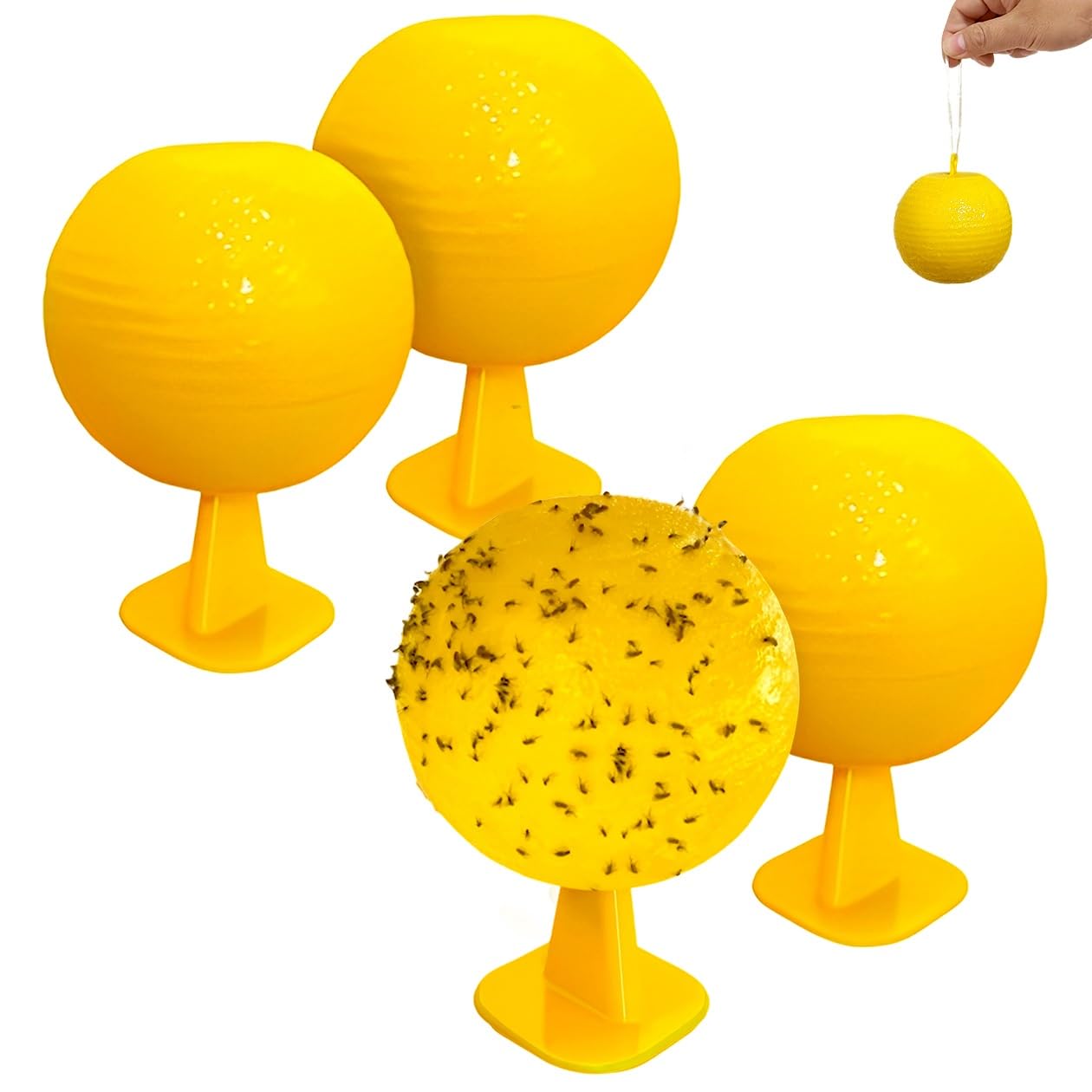 Fruit Fly Traps, Multifunction Yellow Sticky Traps, Gnat Sticky Traps For Plants, 3.23 In Fruit Fly Catcher Ball for Indoor Outdoor(4pcs)