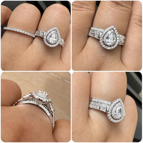 Newshe Jewellery Wedding Sets for Women AAAAA Cz Radiant Bridal 925 Sterling Silver Engagement Band Ring Size 5-102