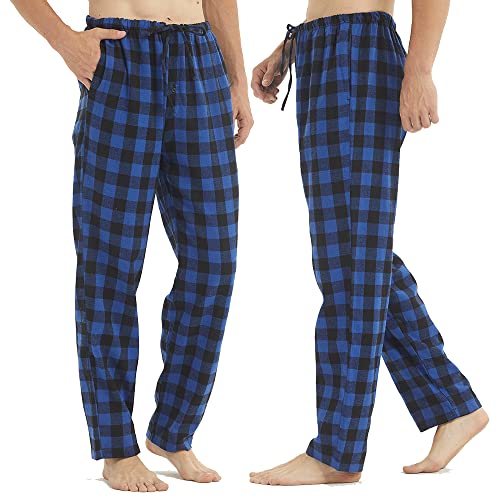 Flannel Mens Pajama Pants 3 Pack Cotton Red Plaid Pajamas Bottoms with Pockets Drawstring Lounge Sleepwear Christmas PJ3