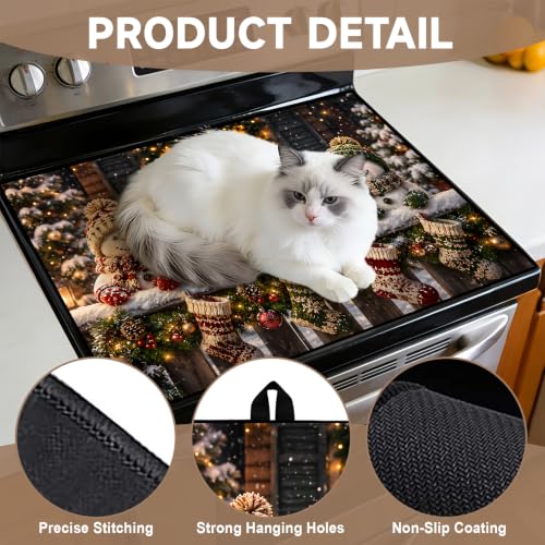 Image of Stove Top Cover for Electric Stove: 28''x20'' Stove Cover Elevate Your Kitchen Reliable Heat Protection,Non-Slip Kitchen Decor (Snowman)