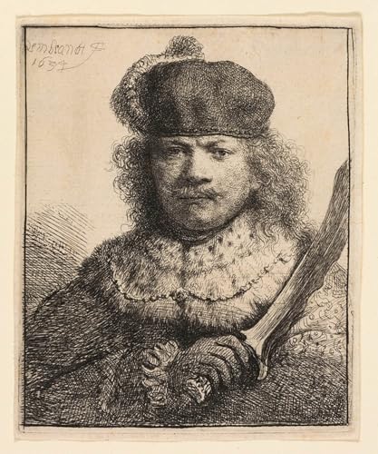 Cuadro pintura al óleo de Rembrandt con el autorretrato de sable levantado en 60x90cm para hogar