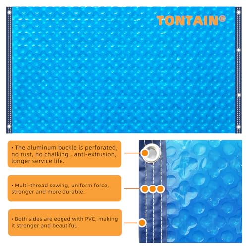 Tontain USPOOL COVER14*28 Patent Design 16Mil400Μm 14X28Ft Rectangle Blue Quadruple Bubble Solar Pool Cover Hot Tub Blanket In-Ground Above-Ground Pools Both Sides Pvc Bundle Edge And Al Buckle Heating thumb #1