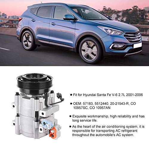AC Compressor, Durable Air Conditioning Compressor for Hyundai Santa Fe V-6 2.7L 2001-2006 Vehicle Replacement Accessories Easy to Install 5512440 CO 10957SC