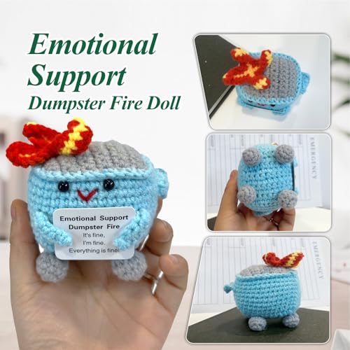 Image of Emotional Support Dumpster Fire - Positive Crochet Birthday Gifts for Women Men, Handmade Knitted Retirement Farewell Going Away Gifts for Friend Coworkers Chaos Coordinator Office Administrative Boss