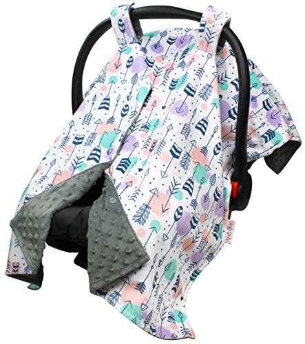 Image of Top Tots Baby Car Seat Canopy Cover - Navy Blue Arrows on White