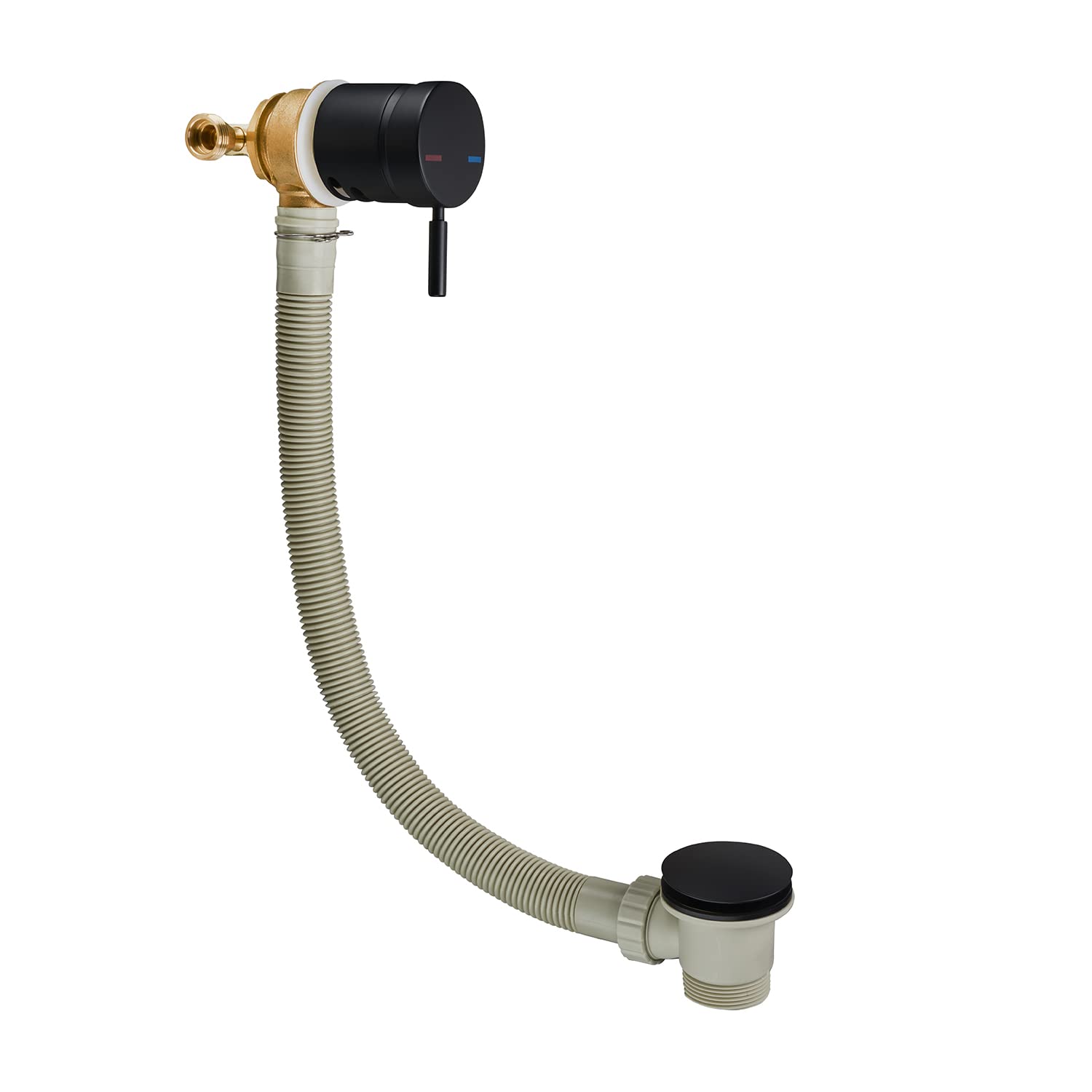Sandy Beach Overflow Black Bath Mixer Tap with Pop-Up Waste