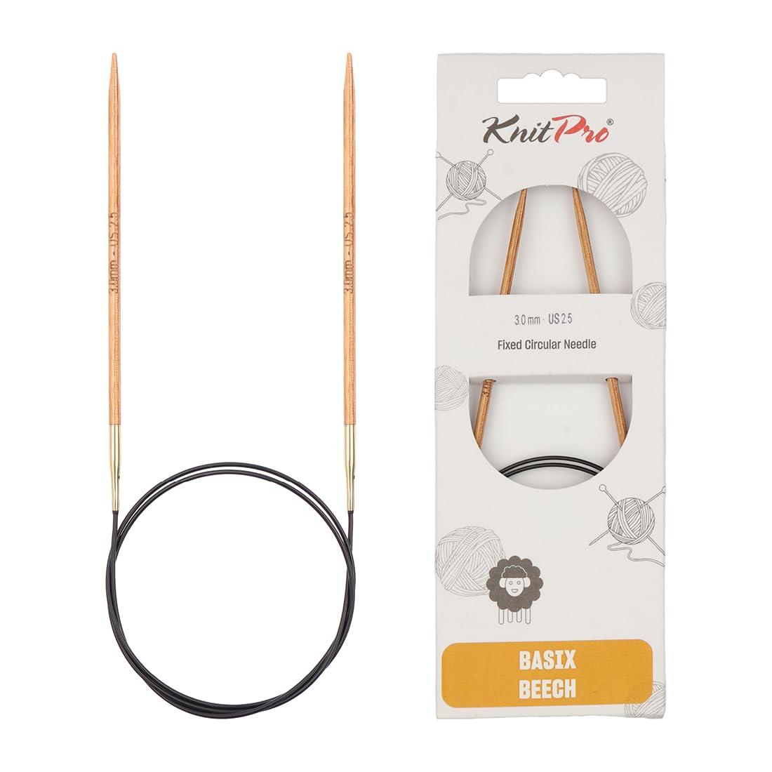 KnitPro Basix Beech Fixed Circular Needles 16" (40cm) | 3.00mm