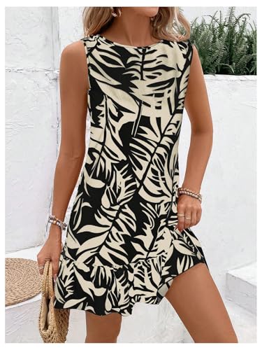 Image of SOLY HUX Women's Boho Knot Back Sleeveless Swing Shift Dress Flounce Ruffle Hem Summer Dresses