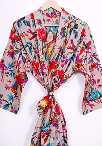 Image of Pure 100% Cotton Robe For Womens Bathrobe Dressing Gown Long sleepwear Free Size Kimono