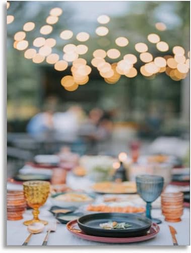 Bathroom Wall Art Asian Fusion Food Outdoor Dining Dinner Table Place Setting Pictures Wall Decor Framed Canvas Wall Art for Bedroom Artwork Paintings Living Room Kitchen Farmhouse 16x20
