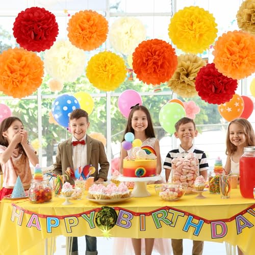 Image of BestoFun 16PCS Fall Party Decorations Orange Red Tissue Paper Flowers Pompoms Decorations for Girl Groovy Birthday Baby Shower Wedding Autumn Thanksgiving Halloween Room Wall Hanging Decor