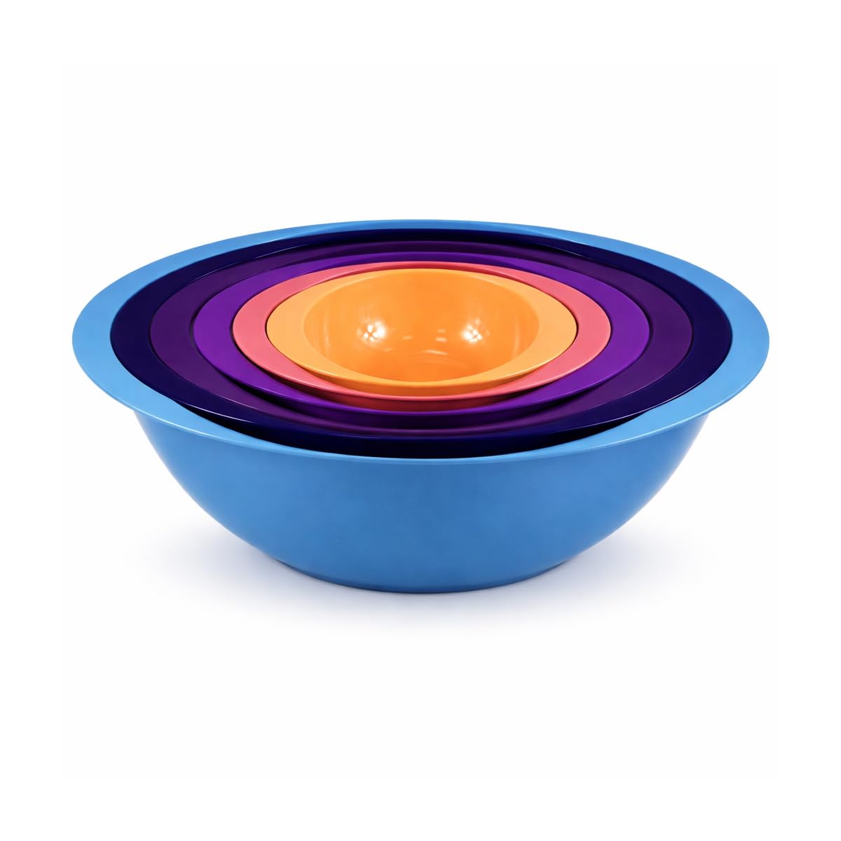 Colourful 6PC Nesting Plastic Mixing Bowls Set with Easy Grip Handles: 5.7L, 3.8L, 2.4L, 1.4L, 710ml & 295ml - Style 2