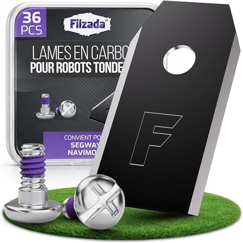 Filzada® 36x Lame Robot Tondeuse en Carbone Vis incl. - Compatibles Avec Lame de Robot Tondeuse Segway Navimow - Lames de Tondeuses Adaptées au modèle...