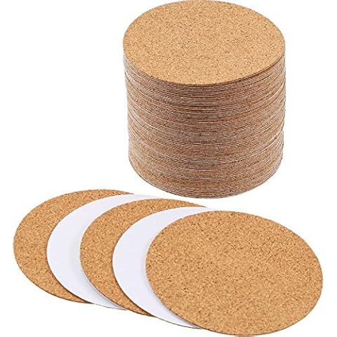 Hotop 60 Pieces Self Adhesive Cork Coasters Squares/Round Cork Mats Cork Backing Sheets for Coasters and DIY Crafts Supplies, 4 x 4 Cork Circle for Backing Cork Tiles, Cork Sheets(Round) Cover