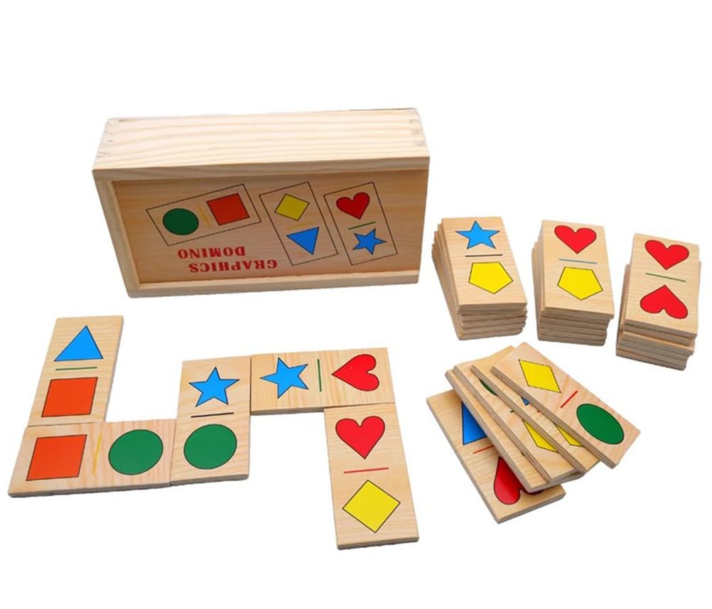 Rompecabezas de Dominó de Formas y Colores de Madera Montessori, Juego Temprano para Niños, Regalo de Festival
