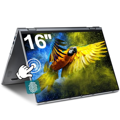jumper Laptop 16 inch, Convertible Laptop with 16GB DDR4 640GB Storage, 360 Degree Rotation, Fingerprint Reader, Backlit Keyboard, Celeron N5095, 53.2WH, Type-C Full Function