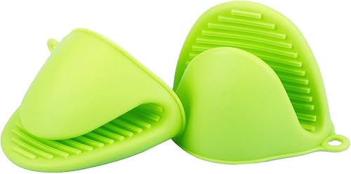 Miniatura 15 de 2 pares de mini guantes de silicona para horno resistentes al calor, guantes de cocina para cocina, cocinar y hornear (amarillo y rosa)