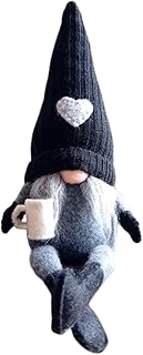 Coffee Gnomes Plush Doll, Christmas Plush Doll Knitted Heart Hat Grey Whiskers, Braid Coffee Mug Long-Legged Handmade Swedish Gnome Home Decor A