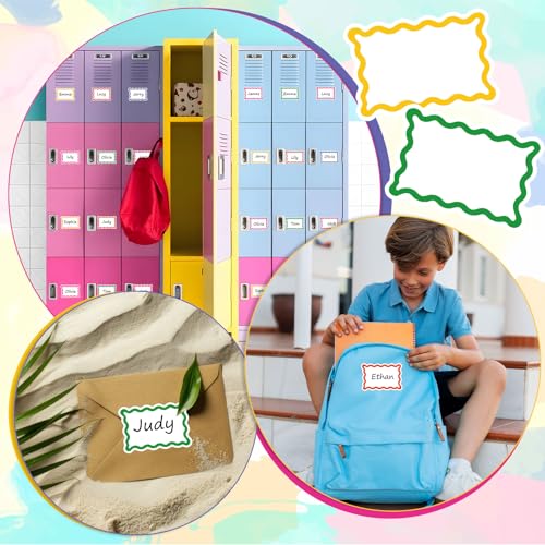 Image of Whaline 180Pcs 3.5 x 2.4 inch Colorful Wavy Scalloped Border Name Tag Stickers Colorful Self-Adhesive Nameplate Decal Blank Name Badge Label for School Classroom Gift Office Conference Desk Decor