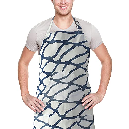 Image of HPD Half Price Drapes Aprons for Men Women with Large Pockets Adjustable Unisex PRTW-D50C-AP Ellis Printed Cotton, 27 X 34 Inch, Ellis Blue