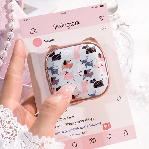 Image of for AirPods 4 Case with Cleaning Kit, Cute Cat Ear Print Design & Cute Buckle, Inverted Phone Holder Design, Top Safe Lock Buckle Design, for Girls AirPods 4 case 2024, Rose Gold Animal