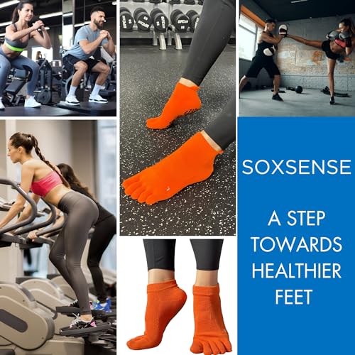 Image of Soxsense Soccer Grip Toe Socks, Non-Slip Socks for Sports & Pilates | Individual Five-Toe Design, Non-Slip Grip Sole, Supportive Arch Fit, Breathable Mesh Ventilation