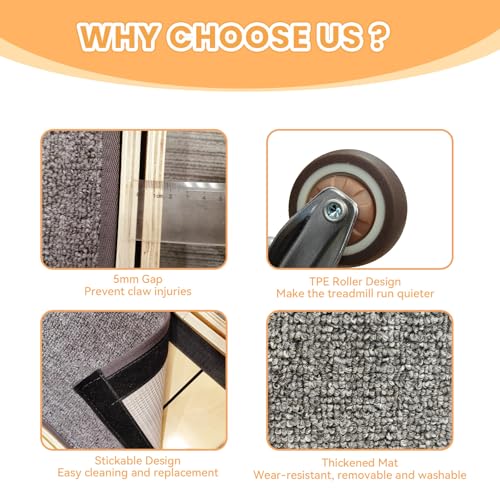 Image of Homegroove 35.4 Inch Cat Exercise Wheels for Indoor Cats, Versatile Cat Toy Running Wheel Treadmill with Detachable Carpet for Weight Loss and Health, Natural Wood Color(M)