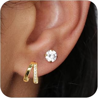Gold Earrings for Women Gold Hoop Earrings 14K Gold/Silver Plated Cubic Zirconia Hoop Earrings Shiny Diamond Earrings for Women Trendy Circle Hoop Earrings Minimalist Jewelry Gifts for Her