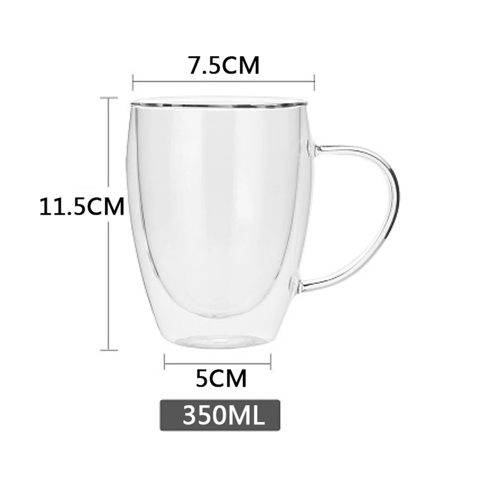 Zestaw 2-6 450 ml żaroodporne podwójne szklane kubki do herbaty i kawy, ręcznie wykonane, kreatywne, zdrowe, zimne, przezroczyste (6 szt., 350 ml) A)