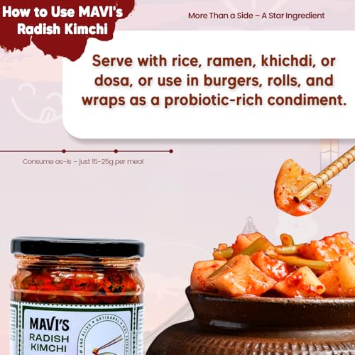 Image of MAVI's Radish Kimchi | Korean Kimchi | Artisanal Probiotic Pickle | Natural, Organic & Vegan | No Preservatives, No Artificial Flavour or Colour | 500g Each (Pack of 2)