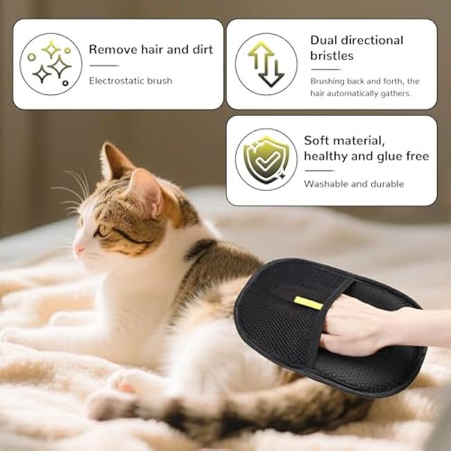 Pet Hair Removal Glove for Cats & Dogs, 2PCS Electrostatic Gloves Pet Hair Removal, Pet Hair Remover Brushing Glovesfor HairRemoval, for Couch, Furniture, Carpet, Curtain-GlMY3UY9