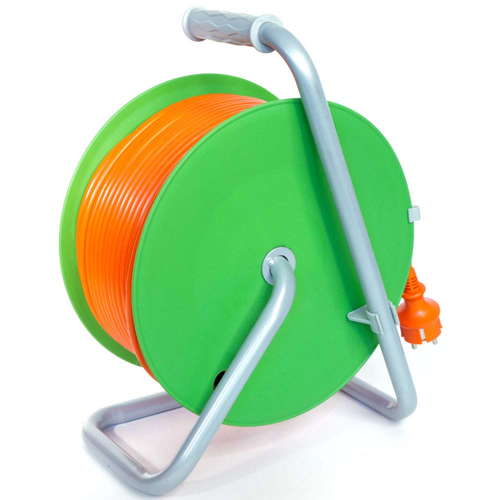 KEL-ELECTRIC Kabeltrommel fuer Gaerten mit 50 m PVC - Kabel 3x1,5 mm2, 230 V/16A -Verlängerungskabel -Kunststoffrommel mit 4 Schutzkontakt Steckdosen-IP20
