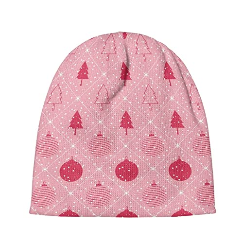 JEOCODY Pink Christmas Tree Kids Beanies Chunky Knit Warm Kids Skull Cap Winter Hats for Boys or Girls for Running