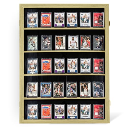 DECOMIL Vitrine Rectangulaire en Chêne pour Cartes de Sport, Baseball, Football, Basket-Ball, Bandes Dessinées, Collection de Cartes, 3 Couleurs, Montage Mural