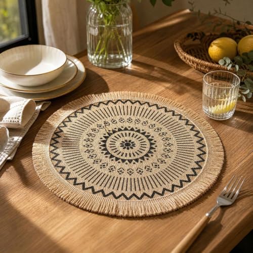 Boho Linen Round Christmas Placemats Set of 4 with Tassel for Xmax Gifts - image 3