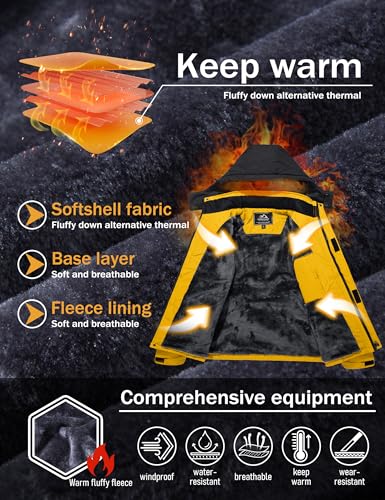 Image of MAGCOMSEN Men's Winter Coats Waterproof Ski Snow Jacket Warm Fleece Jacket Parka Raincoats With Multi-Pockets| Standard Length