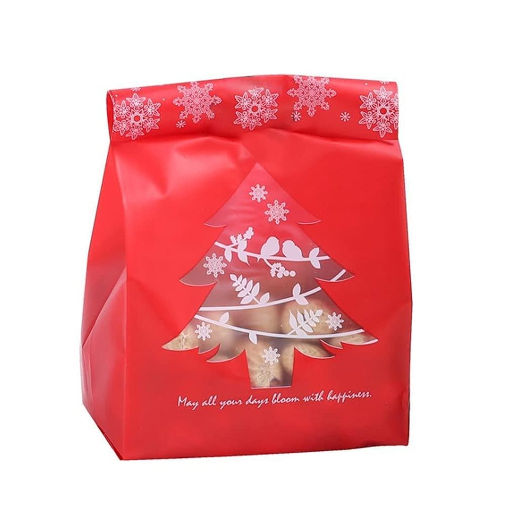 Maxtonser 50Pcs Christmas Candy Treat Bag Snowflake Tree Baking Biscuit Gifts Packaging Container Decoration Party