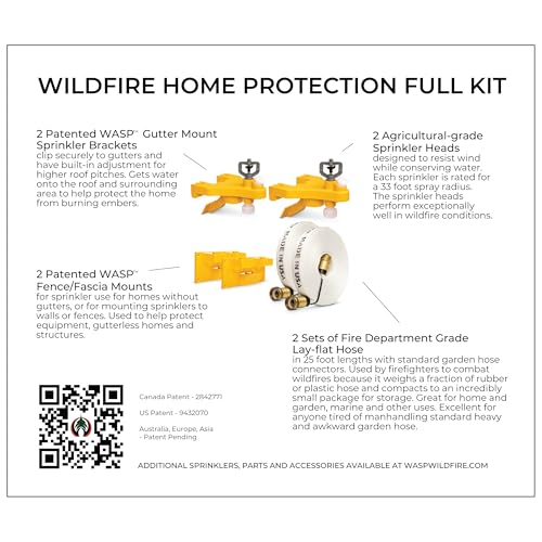 WASP Wildfire Protection Full Kit - 2 Roof Sprinklers with Gutter, Wall, or Fence Mounting, & 50 Feet of Hose - Soaks Rooftop and Surrounding Area for Outdoor Fire Protection - Thumbnail 3