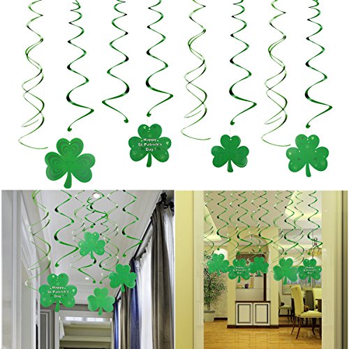 St.Patrick Day Party Decoration Swirls, 30 Pack St Patricks Day Hanging Decorations Lucky Irish Green Shamrock Clover St.Patrick's Day Foil Swirl for St Patrick Party Home Party Favors Supplies Decor