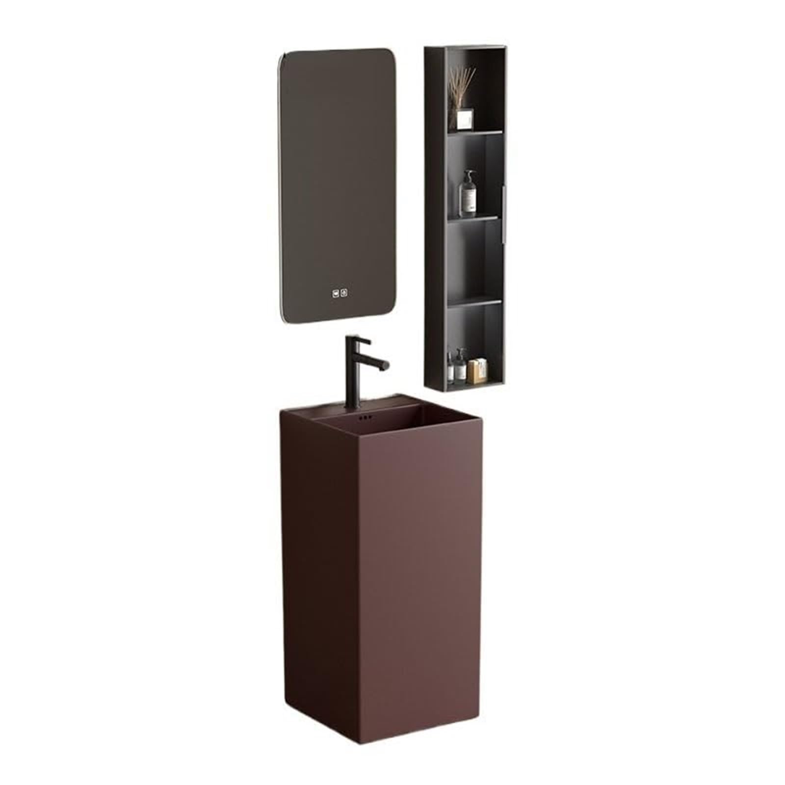 ASerZenith Bathroom Vessel Sink Wash Basin Sink Floor Standing Square Pedestal Bathroom Sink, Modern Ceramic Floor Standing Bathroom Sink Vanity Vessel Sink With Overflow Hole And Drainer(E-One Size)