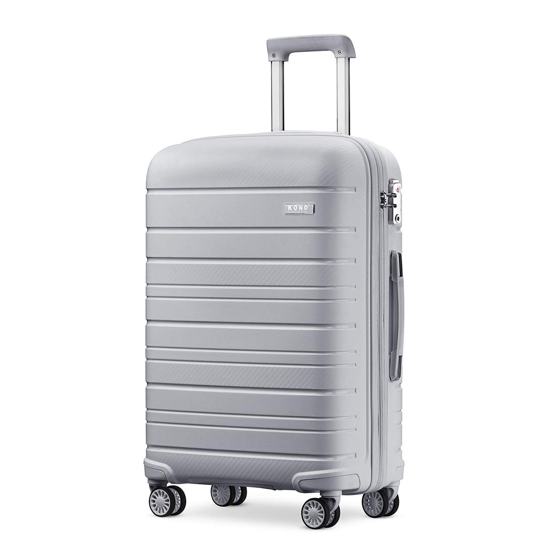 Kono 24 Inch Lightweight Medium Hard Shell Suitcase 66L Travel Carry On Luggage with TSA Lock and 4 Spinner Wheels(Grey)