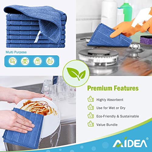 Aidea Microfiber Cleaning Cloth-8Pk, 12”X12”, Soft, Absorbent, Multi-Purpose Microfiber Cleaning Rags For House Kitchen Bathroom-Blue #TOP5