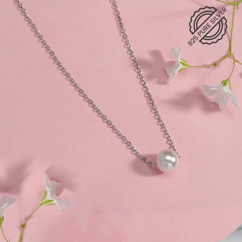 Image of Miss Highness 925 Silver Pearl Pendant Necklace for Women & Girls | Minimal Daily Wear Design | Silver Jewellery With Authenticity Certificate | Gift for Girlfriend Wife | With Chain Pendant,(MHS 027