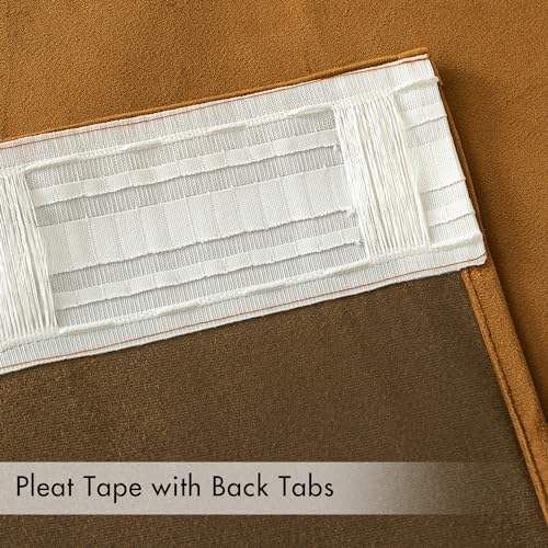 Image of MIULEE Fall Golden Brown Velvet Blackout Curtains Pinch Pleat 52 inch Wx96 L | 2 Panels,Luxury,Thermal Insulated,Super Soft,Back Tab & Rod Pocket,for Bedroom Living Room