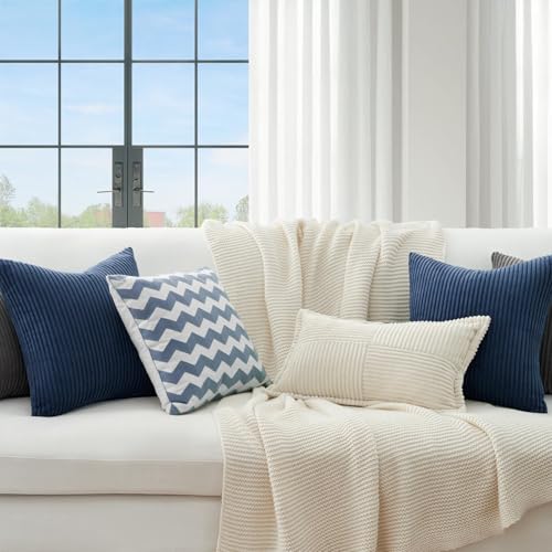 Image of Topfinel Decorative Blue Throw Pillow Covers Cushion Cases, Set of 4 Soft Velvet Modern Double-Sided Designs, Mix and Match for Home Decor, Pillow Inserts Not Included (20x20 inch)