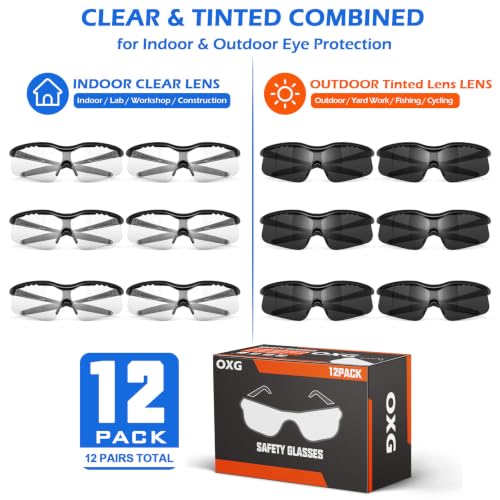Image of OXG 12 Pack Safety Glasses, ANSI Z87.1 Protective Eyewear for Men Women | UV Protection Anti-Scratch Impact Resistant