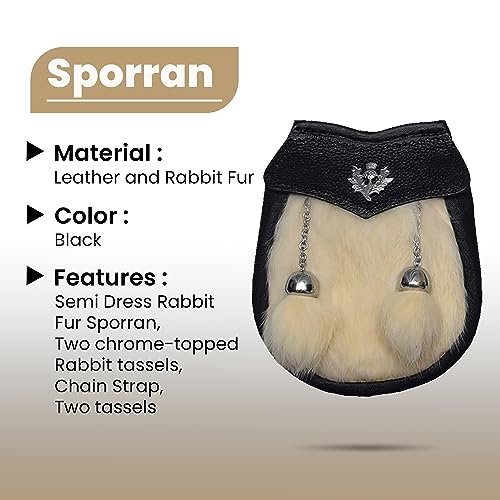 Kid's Rabbit Fur Semi Dress Sporran - Semi Dress Rabbit Fur Sporran for Kids, Children’s, Babies. (Black, Medium 5-12 Years)2