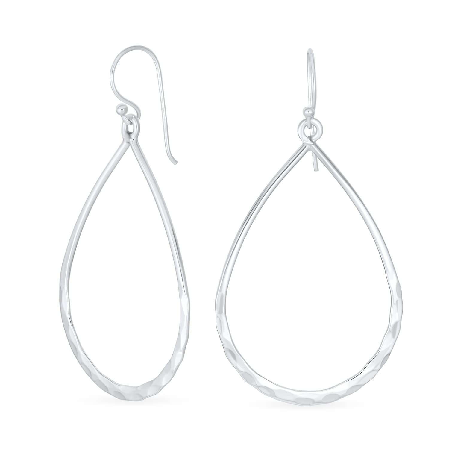 Orecchini a cerchio grande stile boho per donna e ragazza, in argento sterling .925, forma a goccia ovale allungata e aperta, finitura martellata leggera, lunghezza 2 pollici (circa 5 cm), chiusura a