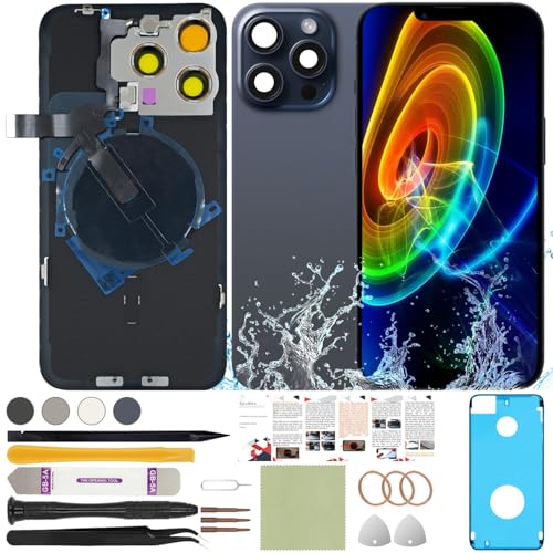ReuWeu Back Glass Replacement Compatible with iPhone 15 Pro Max All Carriers 6.7(Blue)